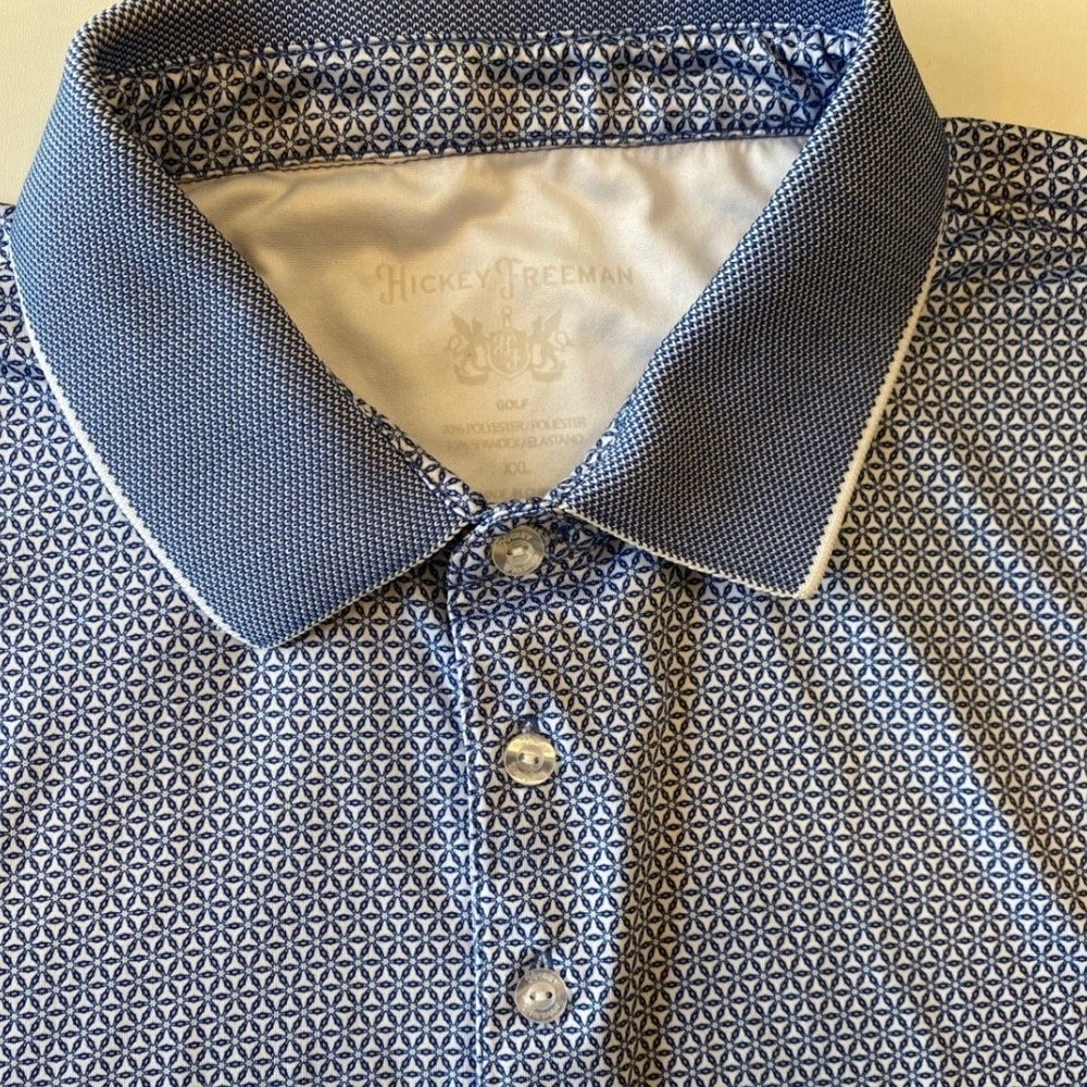 Hickey Freeman Mens Golf Polo Shirt XXL Blue Geo Print Short Sleeve Collared - Picture 3 of 9